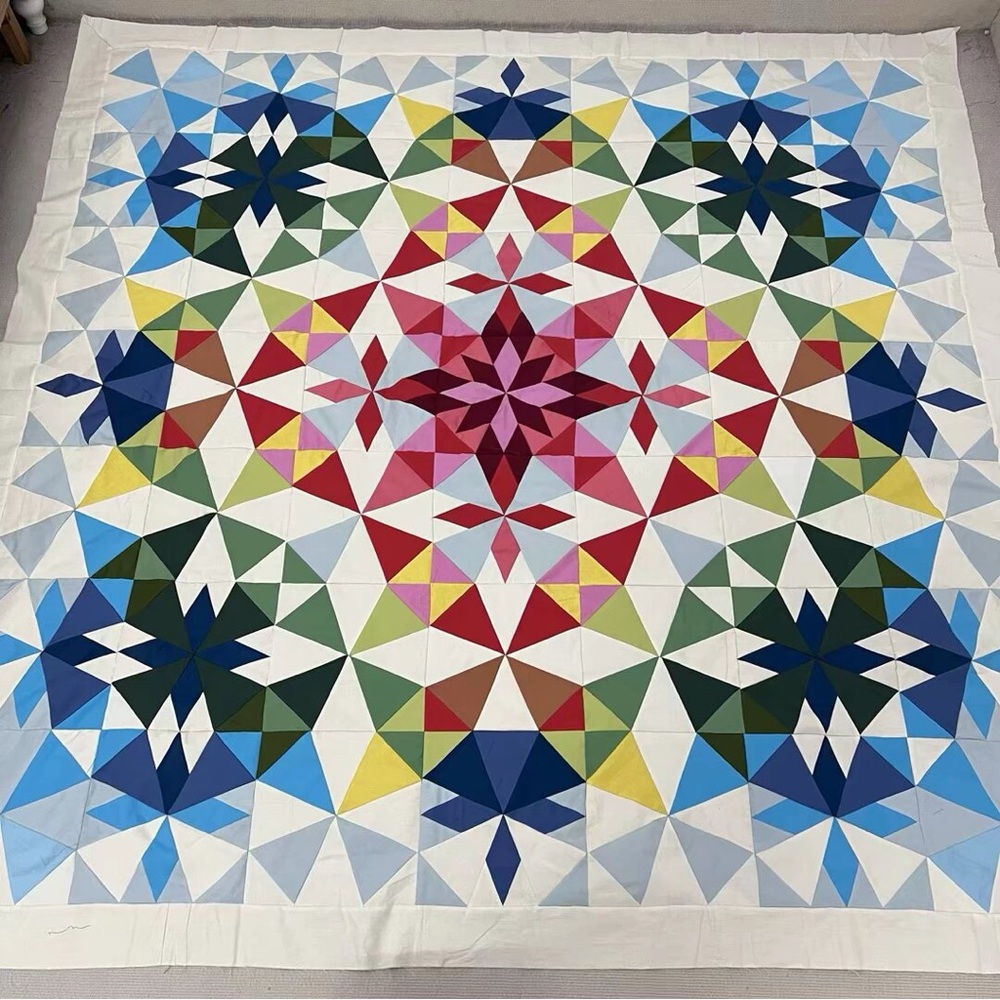 Handmade Rainbow Alaska Patchwork Cotton Quilt Top/Topper Machine pieced 86x86”